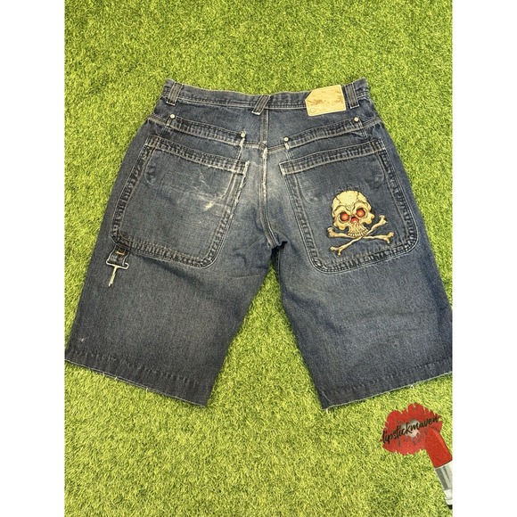 JNCO Other - Vintage JNCO Jorts Mens 34 Dark Denim Skull Embroidered‎ Y2K Shorts